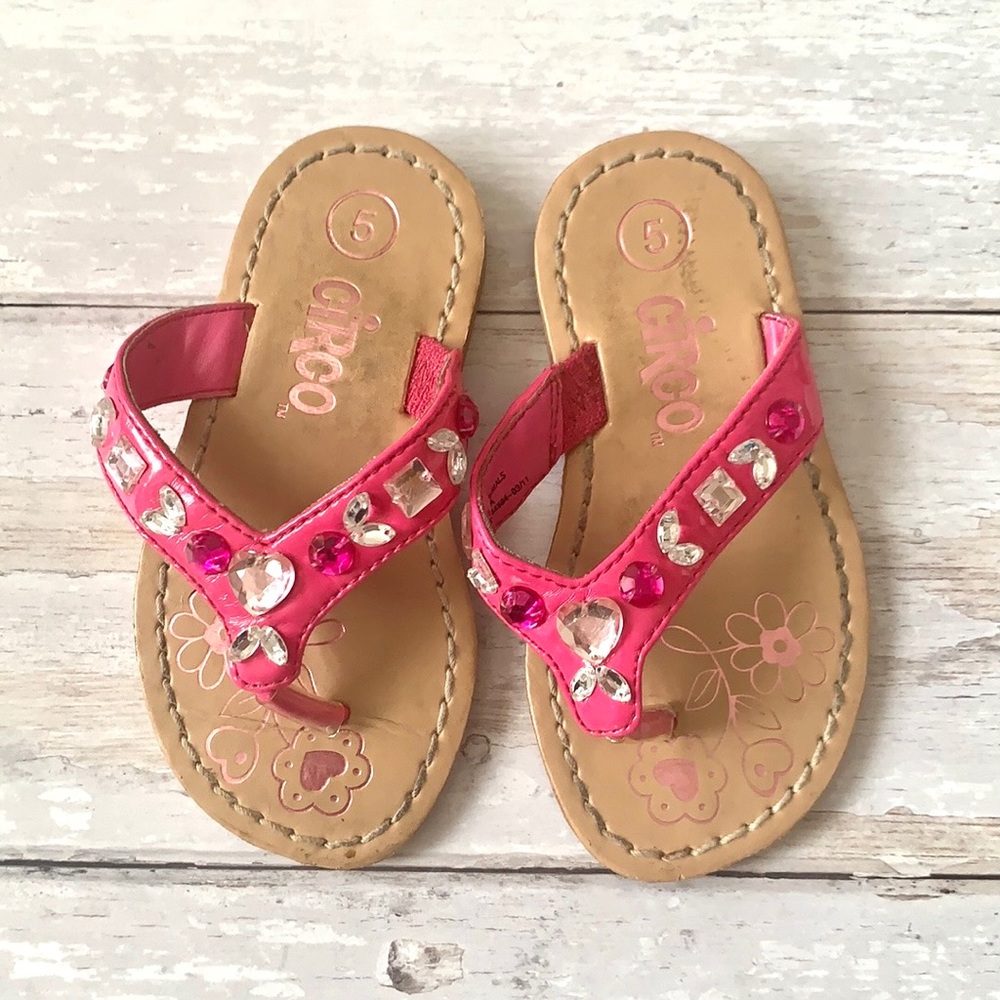 Girls Size 5 Pink Jewel Sandals Flip Flops Circo Brand Baby Toddler Kids